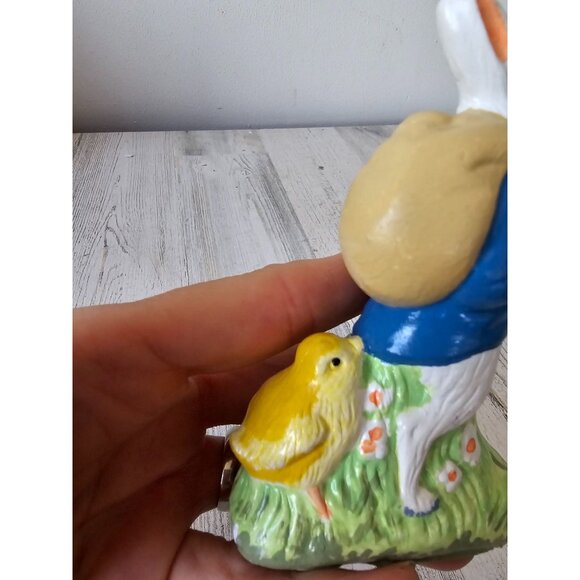 Vintage plaster Easter Bunny rabbit chick figurine decor statue - Picture 2 of 10